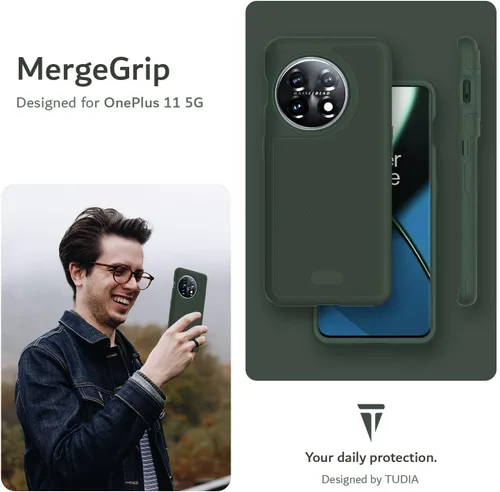 Vista 7 de TUDIA DualShield Grip - Funda protectora para OnePlus 11 5G (2023), MergeGrip, de doble capa, a prueba de golpes, delgada, de grado militar, Verde