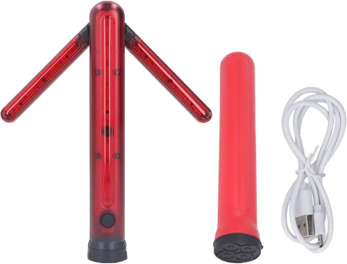 Vista 5 de Luqeeg Varita de tráfico, LED de seguridad vial con flecha de giro, 45 grados ajustable, USB, recargable, lámpara LED de seguridad con base