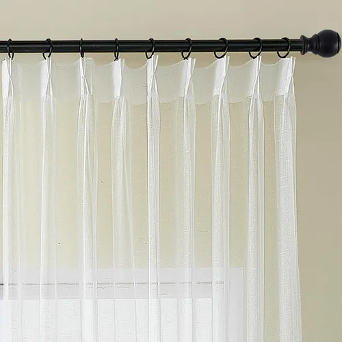 Vista 42 de Cortinas plisadas negras traslúcidas de 84 pulgadas de largo, 2 paneles para dormitorio, lino texturizado, ganchos transparentes para pista
