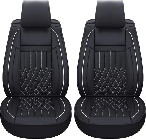 Vista 15 de Aierxuan 2 piezas de fundas de asiento de automóvil delanteras con cuero impermeable, compatible con bolsa de aire, funda acolchada para vehículos