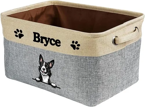 Vista 15 de Cesta de almacenamiento plegable personalizada con lindo borde de perro, plegable y resistente de tela resistente para juguetes de mascotas, cubo