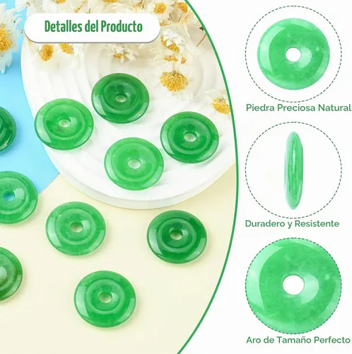 Vista 3 de KitBeads 10 dijes de dona de jade natural, dije curativo de chakras, círculo, moneda, cuarzo para hacer collares, joyas