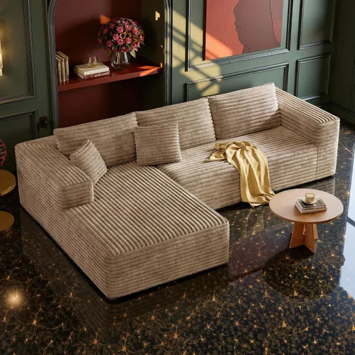 Vista 12 de MoonSpeak - Sofá seccional deshuesado de 133 pulgadas para sala de estar Sofá modular en forma de L, asiento profundo, pana suave, sin montaje