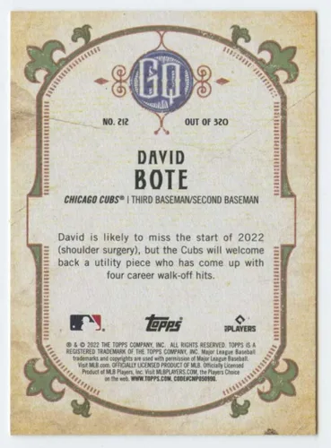 Vista 2 de 2022 TOPPS GYPSY QUEEN #212 DAVID BOTE CUBS BASEBALL MLB