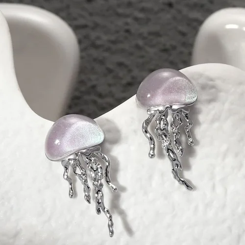 Vista 4 de FABMODE Aretes de medusa con diseño de animales del océano, joyería de ópalo oceánico, accesorios temáticos de playa hawaiana, regalos novedosos