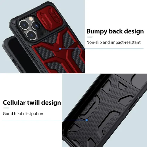 Vista 5 de Nillkin Funda diseñada para iPhone 13 Pro Max con funda para cámara, funda de grado militar con protección deslizante para lente de cámara, funda a