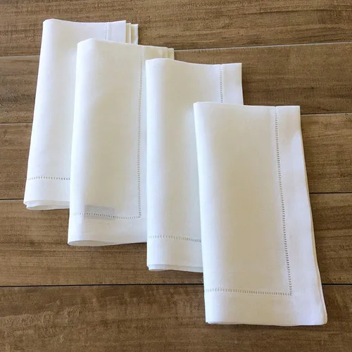 Vista 2 de Servilletas de cena con dobladillo de lino blanco – Juego de 6 servilletas de tela 100% lino de 20 x 20 pulgadas