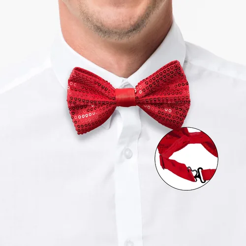 Vista 7 de Pajaritas de lentejuelas para hombre, pajarita de longitud ajustable preatada, muchos colores para elegir