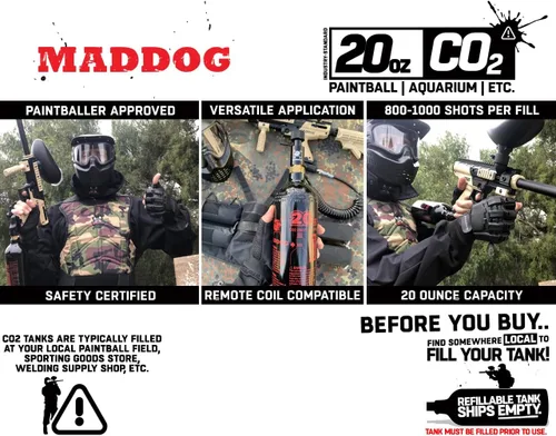 Vista 3 de Maddog 20 Oz Refillable Aluminum CO2 Paintball Tank - Aquarium Bottle - Ships Empty