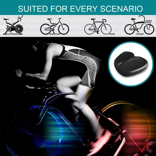 Vista 7 de Cómodo sillín de bicicleta para ejercicio y bicicleta de carretera, asiento cómodo de gran tamaño para estacionario extra ancho de repuesto