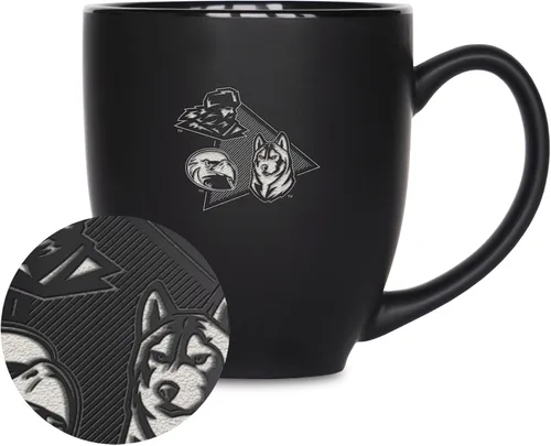 Vista 380 de Rico Industries - Taza de cerámica mate negra con grabado láser estándar de 15oz para NCAA (escuelas T & U) - Para bebidas calientes o frías