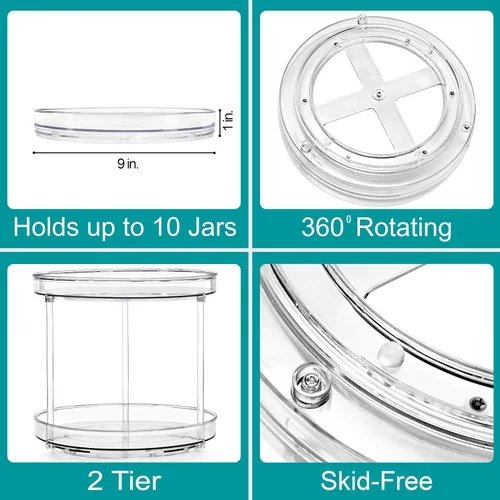 Vista 2 de Sorbus Organizador Lazy Susan de 2 niveles transparente de 9 pulgadas, organizador giratorio para organización de especias para gabinete, tocadiscos