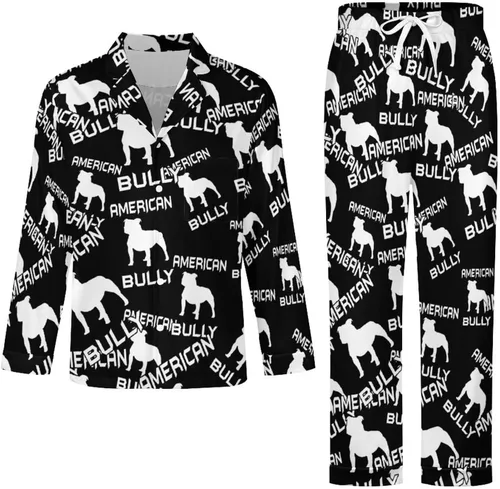 Vista 2 de American Bully Dog Men's Pajama Set Long Sleeve Sleepwear Lounge PJ Soft Print Button Down Shirt And Bottom