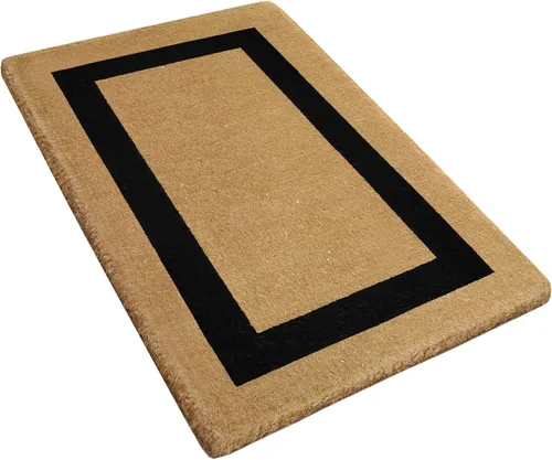 Vista 3 de Felpudo de fibra de coco natural con borde individual negro, 22 x 36 pulgadas