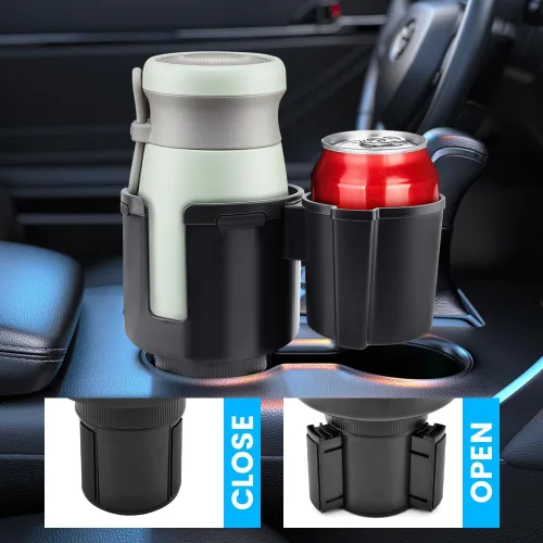 Vista 4 de Expansor de portavasos de automóvil 2 en 1, adaptador extensor ajustable para automóvil con base antideslizante, extensor de portavasos antiderrames