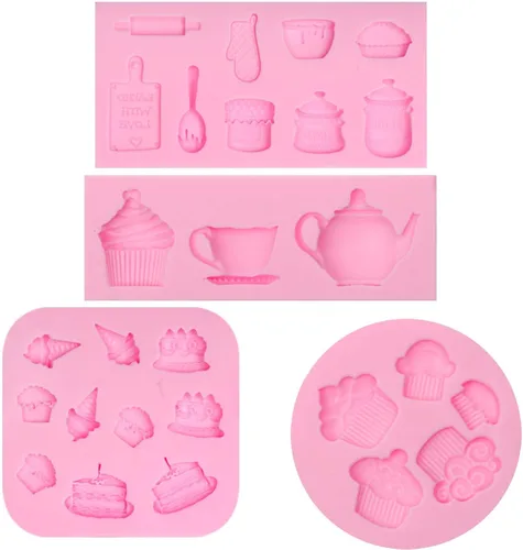 Vista 9 de Molde de fondant para cupcakes, 4 paquetes de moldes de silicona para taza de café para decoración de tartas de fiesta de té, adornos de cupcakes
