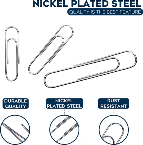 Vista 4 de Luxurecourt - Paquete de 500 clips para papel, 3 tamaños surtidos, color plateado, pequeño y grande Bulk pack, Rust Resistant, Nickel Plated Steel