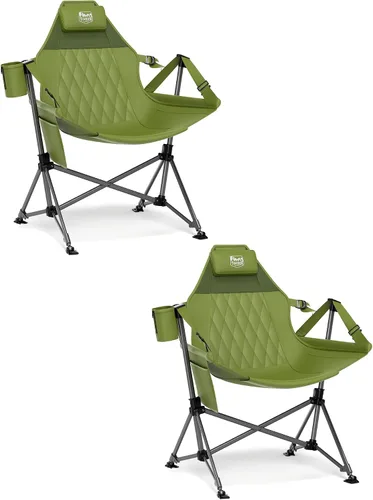 Vista 13 de TIMBER RIDGE Silla de camping tipo hamaca, silla hamaca oscilante de gran tamaño con respaldo y asiento ajustables para césped al aire libre, Negro