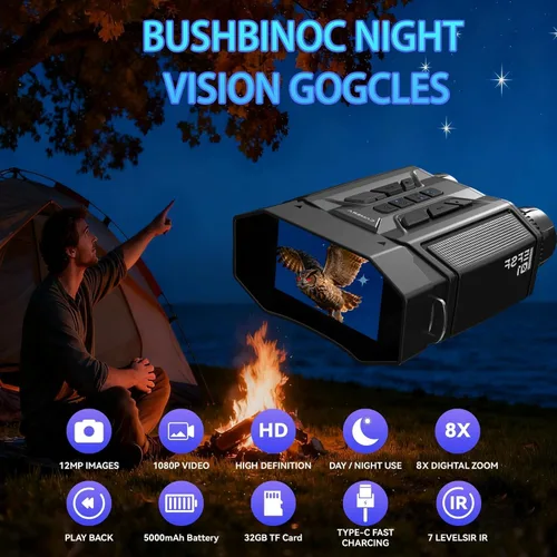 Vista 2 de Gafas de visión nocturna y prismáticos de visión nocturna, batería recargable de 4000 mAh, tarjeta de 32 GB, linterna integrada y botones