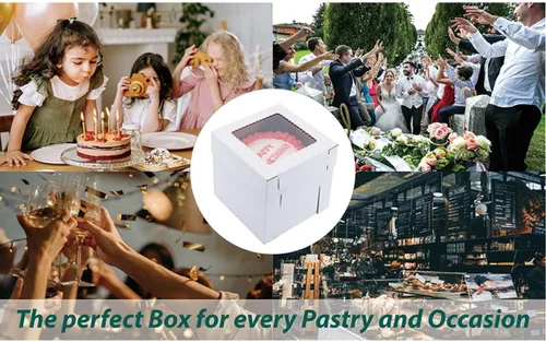Vista 7 de Cajas altas para tartas para pasteles escalonados, 8x8x8 pulgadas [12 unidades] Caja de pastel gruesa y resistente con ventana, portador de pastel