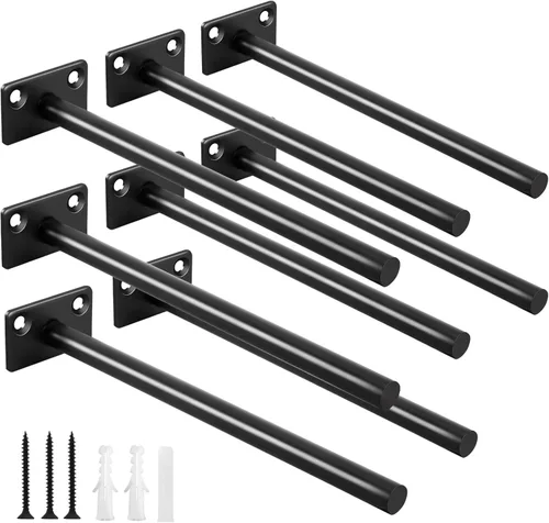 Vista 17 de 4 Piezas Soportes de Estante Flotante de Acero Sólido Negro de 5" - Soportes Ciegos para Estantes Flotantes de Madera - Soporte Ciego Oculto