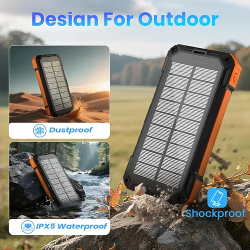 Vista 4 de Solar Power Bank 49800mAh - Wireless Portable Charger 15W Fast Charging with 4 Built-in Cables. Equipped with a Powerful Flashlight, IP65 Outdoor