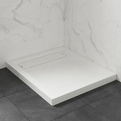 Vista 4 de OVE Decors Base de ducha rectangular de 32 pulgadas de ancho x 36 pulgadas de profundidad, drenaje lateral oculto, acrílico blanco, diseño reversible