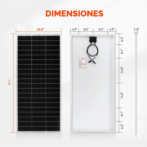 Vista 2 de RICH SOLAR 200Watt 24V Panel solar, 25% de alta eficiencia N-tipo panel Plateado