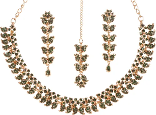 Vista 14 de Touchstone Conjunto de joyas de boda india, collares tradicionales de oro para mujer, conjuntos de diamantes de imitación de declaración hollywood 1