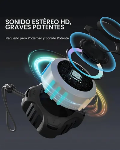 Vista 2 de Comiso - Altavoz impermeable con graves robustos, altavoz de ducha con luz dinámica, modo TWS, sonido HD fuerte, impermeable IP67, 2000mAh