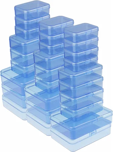 Vista 7 de LJY Contenedores de almacenamiento de plástico de 28 piezas con tapas (3 tamaños surtidos), caja organizadora rectangular, cajas de almacenamiento
