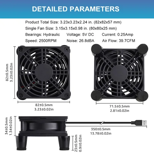 Vista 2 de GDSTIME Enfriador de ventilador de enrutador pequeño de 3.150 in con controlador de 3 velocidades L/M/H, CC 5V USB alimentado por USB, ventiladores