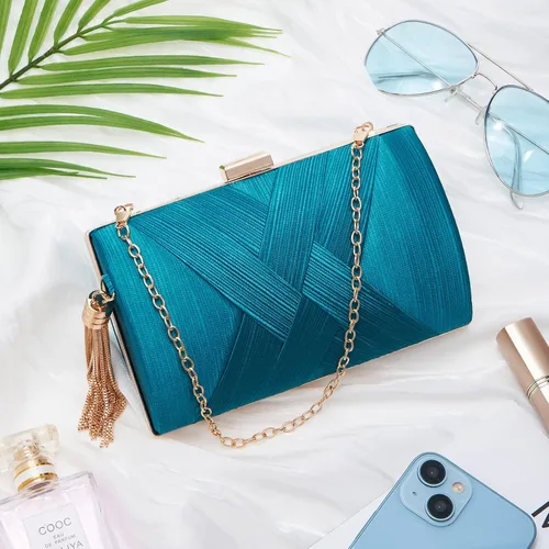 Vista 5 de Bolso de mano para mujer, bolso de noche con flecos, bolso de mano para mujer, bolso de mano de boda, bolso de mano con cadena, bolso cruzado