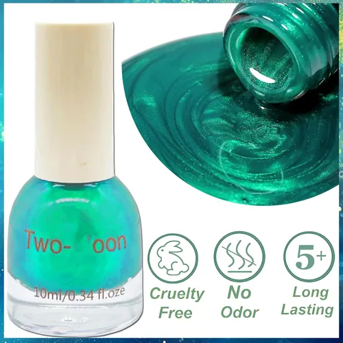 Vista 5 de Esmalte de uñas a base de agua Aurora verde brillante, esmalte de uñas con efecto cromado iridiscente, esmalte de uñas no tóxico para mujeres