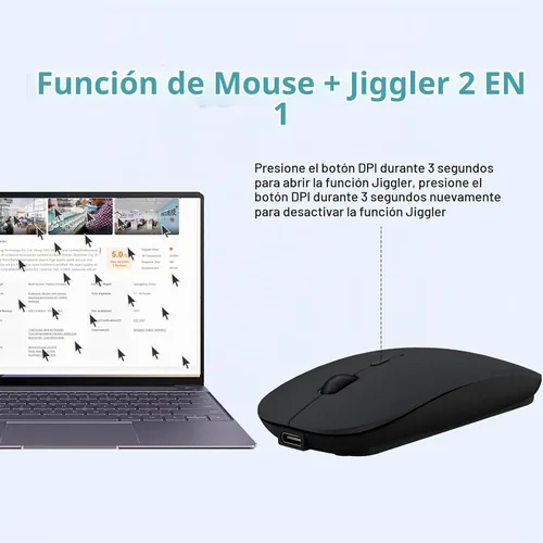 Vista 2 de SUNGI Ratón Bluetooth para laptop, MacBook, iPad, Android, PC, recargable, silencioso, inalámbrico, compatible con Windows/Linux/Tablet, negro