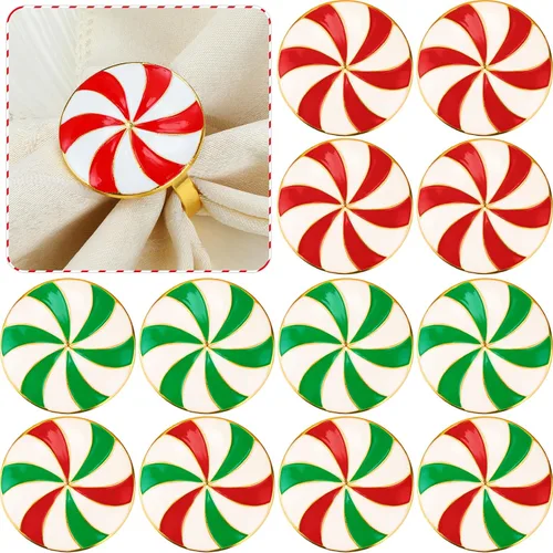 Vista 10 de WILLBOND 12 servilleteros de Navidad para cenas de Navidad, fiestas, accesorios de decoración de mesa de adorno de boda, (estilo adorable)