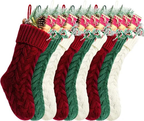 Vista 24 de Medias de Navidad, 18 pulgadas, calcetines de punto trenzado azul para decoración de Navidad, paquete de 4