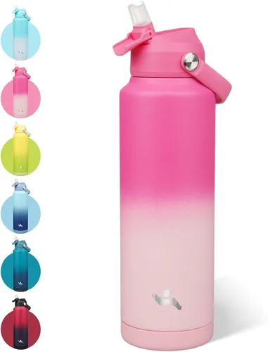 Vista 39 de Konokyo - Botella de agua deportiva aislada de acero inoxidable de 18 onzas con tapa con popote Black; BPA-free, leak-proof sports bottle with