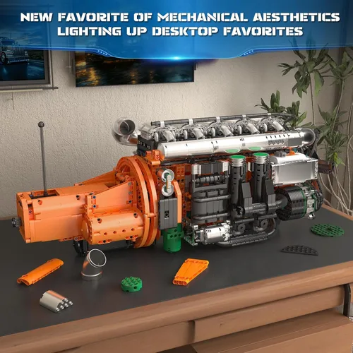 Vista 4 de Mould King 10200 Technology Track Engine Block Toy Set, 3070 piezas bloque de abrazadera de motor con transmisión de motor de batería
