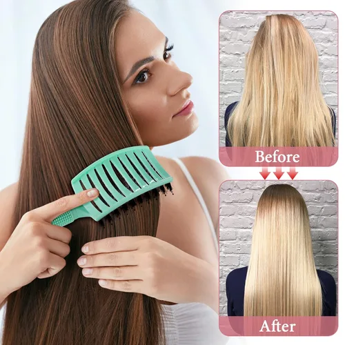 Vista 3 de Zopeal 9 cepillos desenredantes a granel con cerdas de jabalí, cepillo desenredante curvado y ventilado para mujeres y hombres, brillante