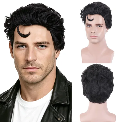 Vista 16 de Peluca corta BERON para hombre y chico, para fiesta temática, peluca con gorro de peluca Marrón claro