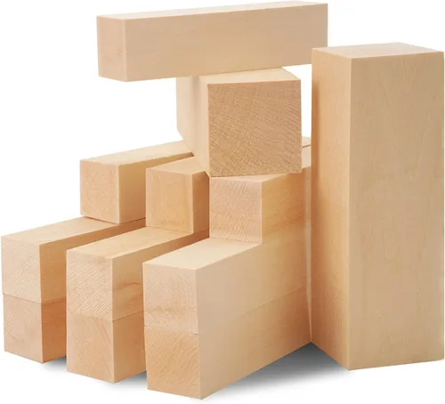 Vista 8 de Kit de bloques de tallado de tilo sin terminar, paquete de 12 bloques rectangulares de madera para tallar, manualidades y tallado para adultos 12