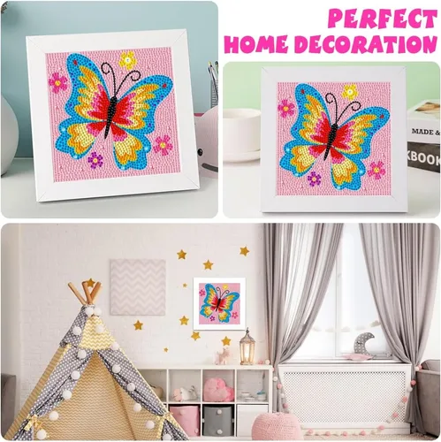 Vista 4 de QEUOYSS Kit de arte de diamantes para niños con marco de madera, arte y manualidades para niños de 6 a 8 a 10 a 12 años, fácil de hacer tú mismo