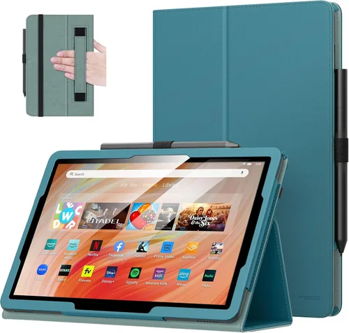 Vista 26 de MoKo - Funda para tablet Kindle Fire HD 10 y 10 Plus (11.ª generación, versión 2021), diseño delgado y plegable con función de encendido y apagado