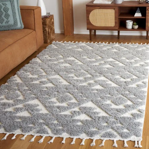 Vista 59 de SAFAVIEH Alfombra marroquí con borlas, 2 x 3 pies, marfil y marrón, no desprende pelusa y fácil de limpiar, textura alta y baja, ideal