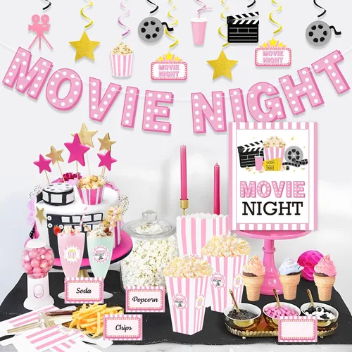 Vista 6 de K KUMEED 20 cajas grandes de regalo de palomitas de maíz para noche de película, 7.8 pulgadas de alto, cuencos de palomitas de maíz a rayas rosas
