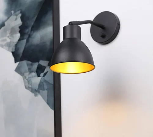 Vista 4 de Yosoan - Aplique de pared de lectura de 1 luz negro con interruptor de encendido y apagado Latón vintage industrial con ángulo de 340 grados