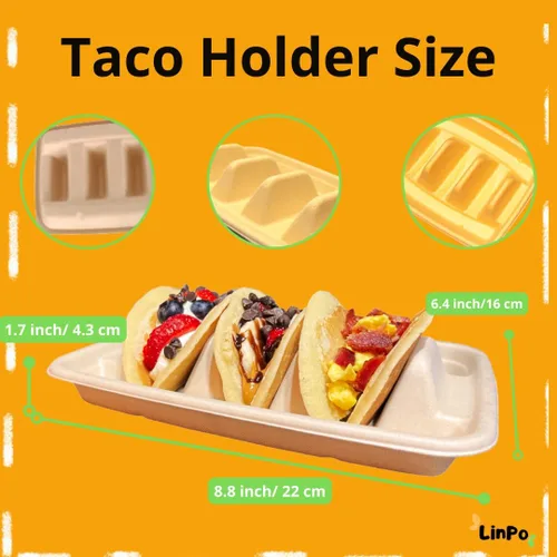 Vista 3 de Soporte desechable para tacos - Paquete de 25 platos biodegradables para tacos, kit de tacos, suministros para fiestas de tacos, bandeja de tacos
