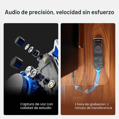 Vista 8 de HiDock Grabadora de voz P1 AI: Grabadora de voz inteligente Trabaja con auriculares Bluetooth, dispositivo de grabación digital portátil BlueCatch