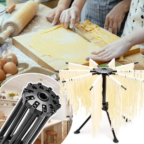 Vista 6 de Secador de pasta plegable Cambom - Secador de espaguetis y fideos de plástico con 10 asas de barra en negro